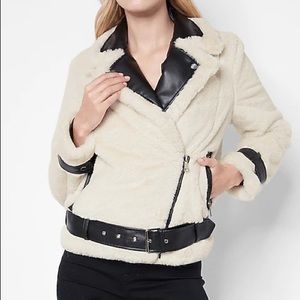 Express Faux Fur & Leather Trim Moto Jacket side xxs brand new with tags bnwt